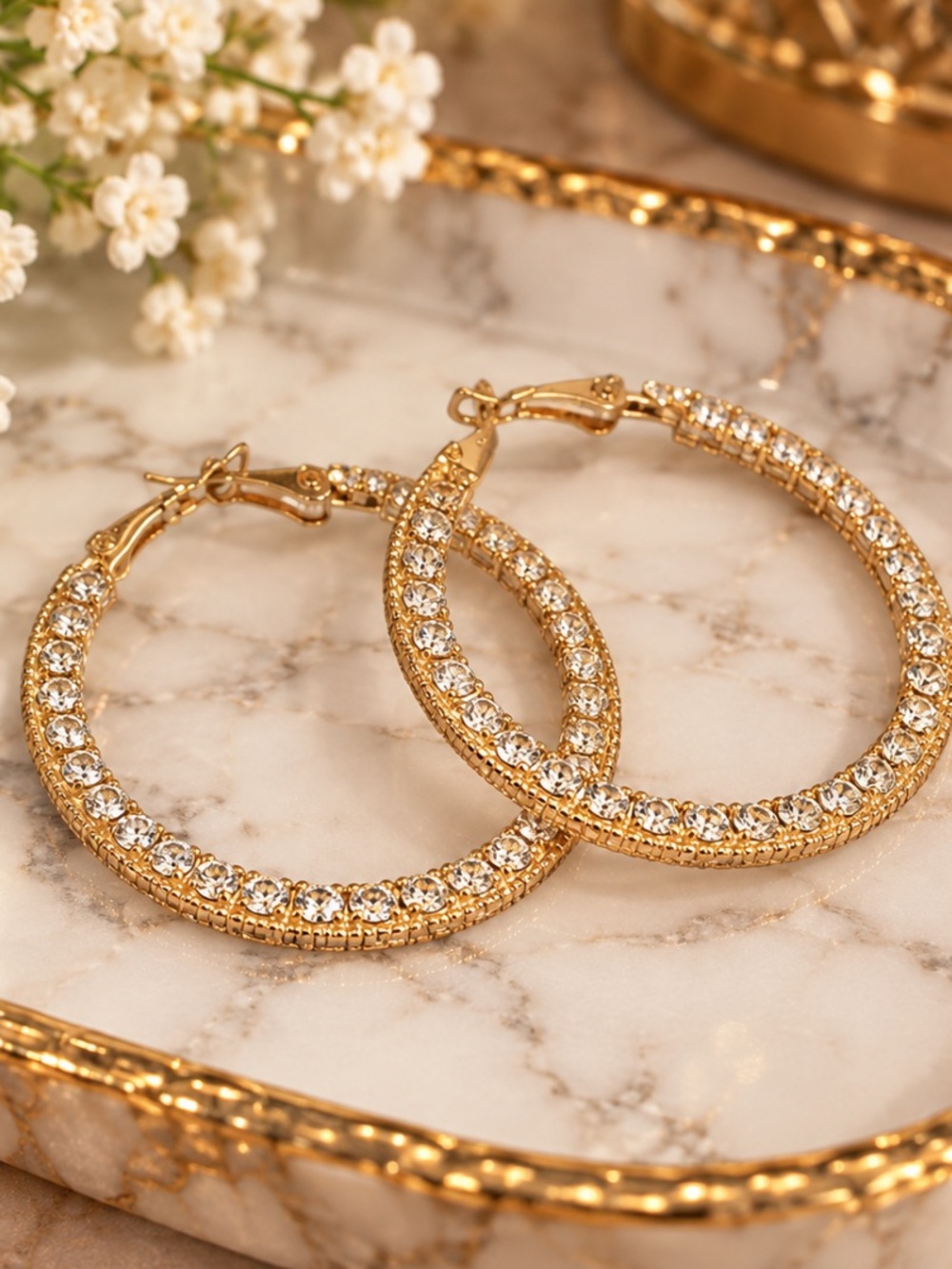 Gold Crystal Hoop Earrings